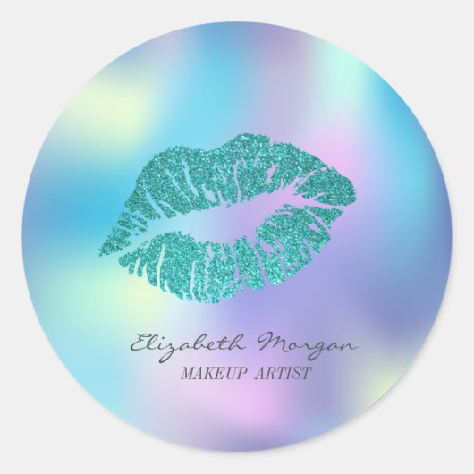 Moder Glittery Lips, irisierend holografisch Runder Aufkleber (Vorderseite)