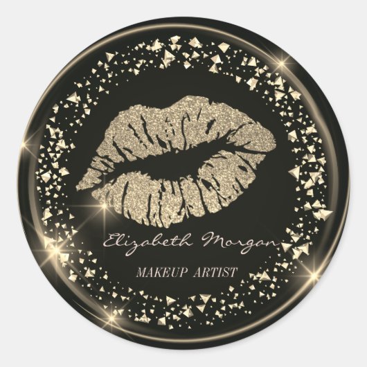 Moder Gold Glitzer Lips, Confetti Runder Aufkleber (Vorderseite)