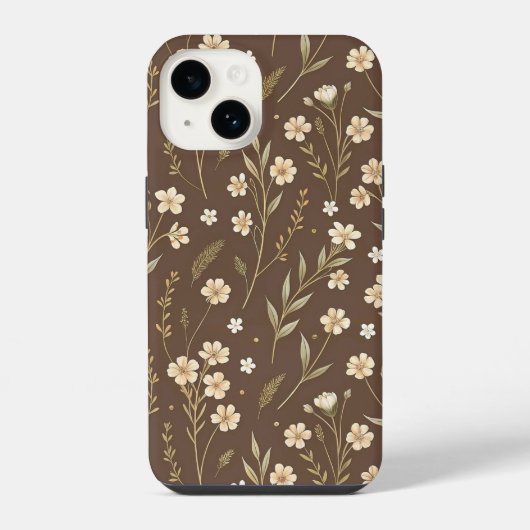 Moder Pattern Wilflowers Brown Background iPhone Hülle (Rückseite)