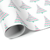 Moder Pink und grüne Weihnachtsbaumumrandung Papie Geschenkpapier (Rolleneckpunkt)