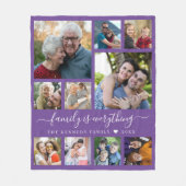 Modern 10 Photo Collage Family Name Quote Purple Fleecedecke (Vorderseite)