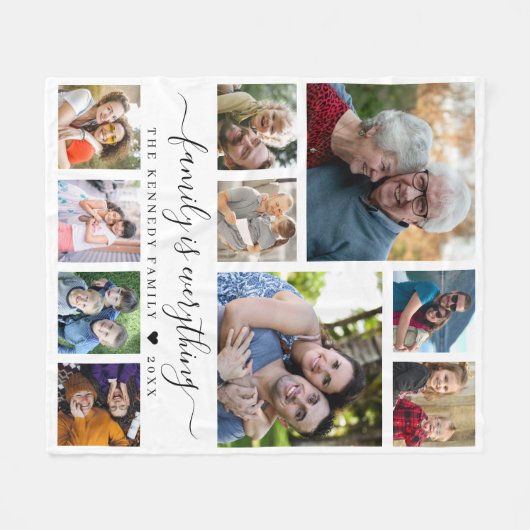 Modern 10 Photo Collage Family Name Quote White Fleecedecke (Vorderseite (Horizontal))