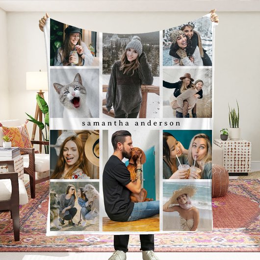 Modern 10 Photo Collage Personalized Keepsake Fleecedecke