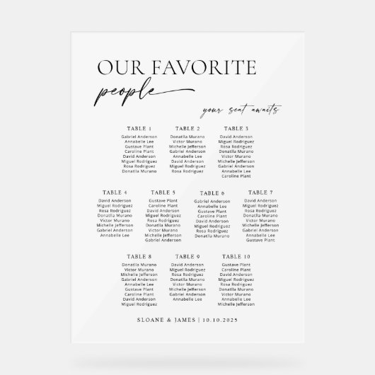 Modern 10 Tables Welcome Seating Chart Acrylschild (Vorderseite)