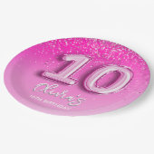 Modern 10th Birthday Girl Pink Number Balloon Pappteller (Schrägansicht)