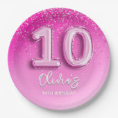 Modern 10th Birthday Girl Pink Number Balloon Pappteller (Vorderseite)