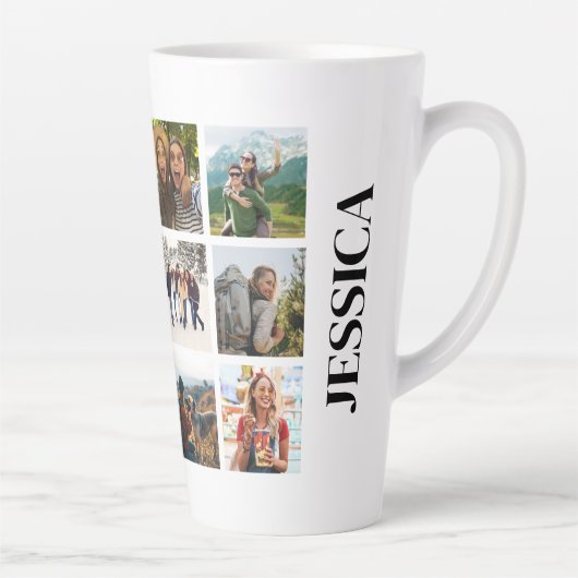Modern 12 Foto Collage Monogram Name Milchtasse (Rechts)