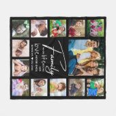 Modern 13 Photo Collage Family Quote Name Black  Fleecedecke (Vorderseite (Horizontal))