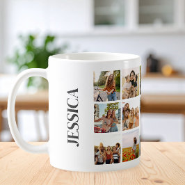 Modern 15 Foto Collage Monogram Name Kaffeetasse
