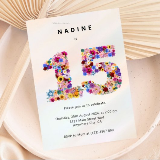 Modern 15th Birthday Floral Invitation Einladung