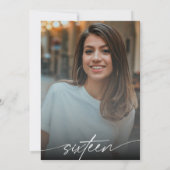 Modern 16 . Geburtstag Birthday Party Foto | Rosa Einladung (Rückseite)