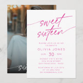 Modern 16 . Geburtstag Birthday Party Foto | Rosa Einladung (Vorne/Hinten)