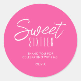 Modern 16 . Geburtstag Hot Pink Girls 16. Danke Runder Aufkleber