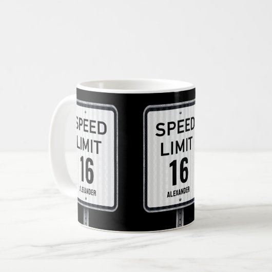 Modern 16th Birthday Speed Sign Kaffeetasse (Vorderseite Links)