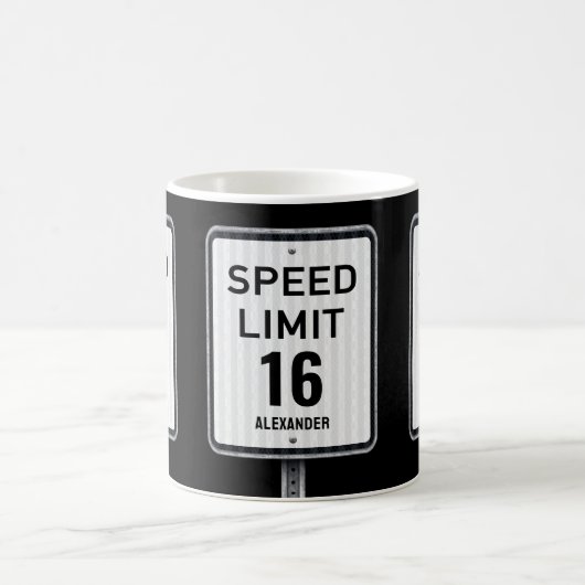 Modern 16th Birthday Speed Sign Kaffeetasse (Mittel)