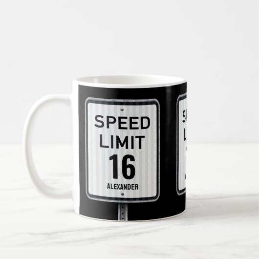 Modern 16th Birthday Speed Sign Kaffeetasse (Links)