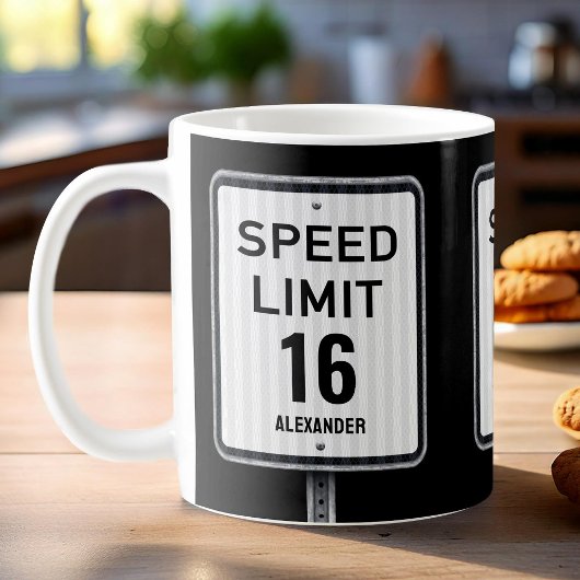 Modern 16th Birthday Speed Sign Kaffeetasse