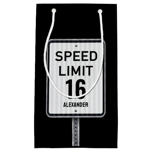 Modern 16th Birthday Speed Sign Kleine Geschenktüte (Vorderseite)