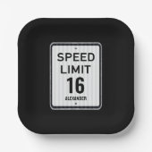 Modern 16th Birthday Speed Sign Pappteller (Vorderseite)