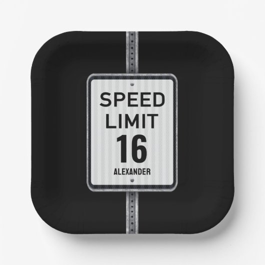 Modern 16th Birthday Speed Sign Pappteller (Vorderseite)