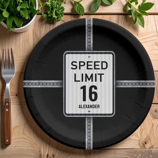 Modern 16th Birthday Speed Sign Pappteller