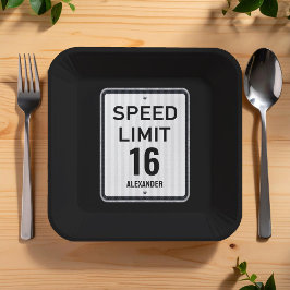 Modern 16th Birthday Speed Sign Pappteller