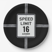 Modern 16th Birthday Speed Sign Pappteller (Vorderseite)