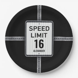 Modern 16th Birthday Speed Sign Pappteller