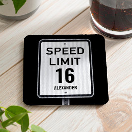 Modern 16th Birthday Speed Sign Rechteckiger Pappuntersetzer