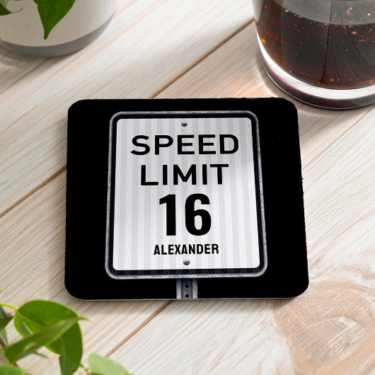 Modern 16th Birthday Speed Sign Rechteckiger Pappuntersetzer