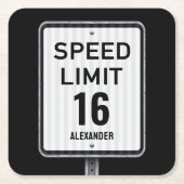 Modern 16th Birthday Speed Sign Rechteckiger Pappuntersetzer (Vorderseite)