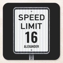 Modern 16th Birthday Speed Sign Rechteckiger Pappuntersetzer