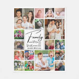 Modern 17 Foto Collage Familienname Zitat weiß Fleecedecke