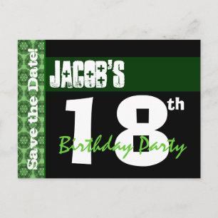 Modern 18. Geburtstag Save the Date Green Black V9 Ankündigungspostkarte