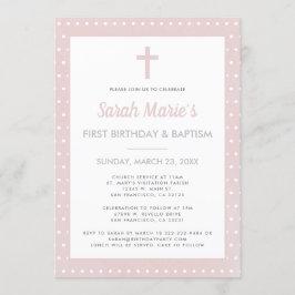 Modern 1. Geburtstag Taufe Girl Pink Polka Dot Einladung