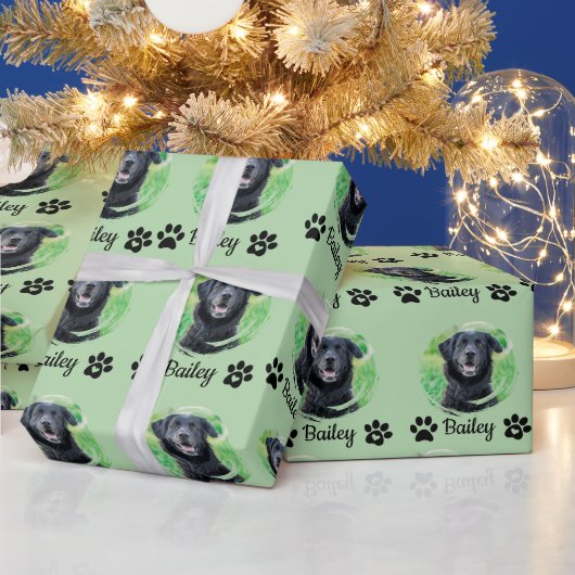 Modern 1 Pet Pet Print Foto Name Grün Geschenkpapier (Feiertage)