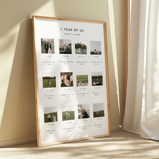 Modern 1st Anniversary 12 Photo Custom Couple Poster