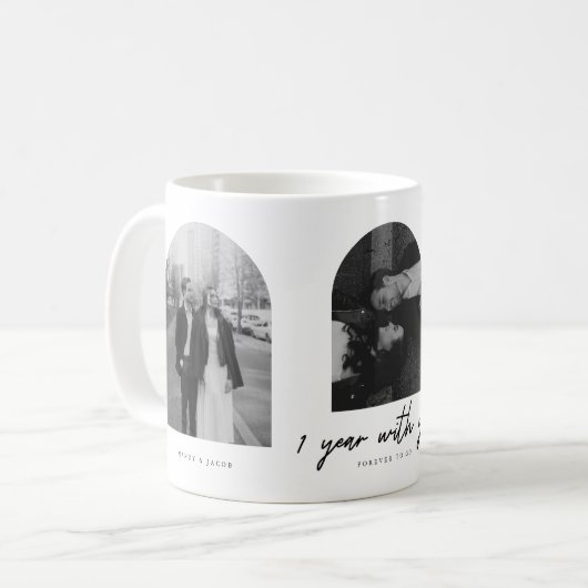 Modern 1st Anniversary Couple 3-Photo Arch Kaffeetasse (Vorderseite Links)