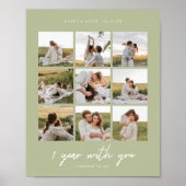 Modern 1st Anniversary Sage Green Wedding Photos Poster (Vorne)