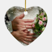 Modern 1st Christmas Mr. Mrs. 2 Fotos Herz geformt Keramik Ornament (Hinten)
