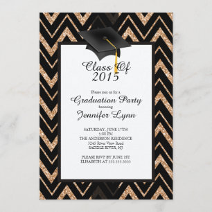 Modern 2015 Gold Black Graduation Party Einladung