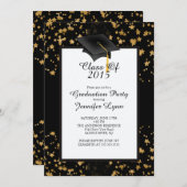 Modern 2015 Gold Black Graduation Party Einladung (Vorne/Hinten)