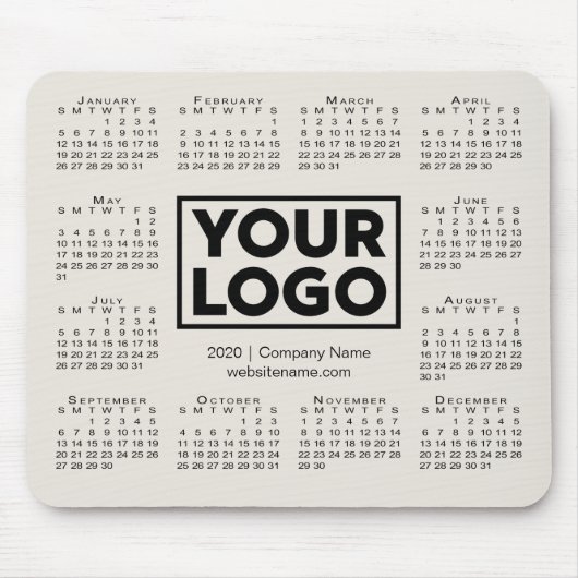 Modern 2020 Calendar Business Company Logo Beige Mousepad (Vorne)
