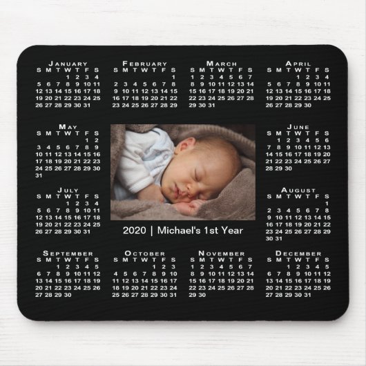 Modern 2020 Kalender Ihr Foto und Name auf Black Mousepad (Vorne)