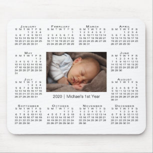 Modern 2020 Kalender Ihr Foto und Name auf Weiß Mousepad