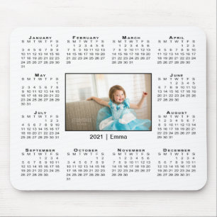 Modern 2021 Calendar Your Photo and Name on White Mousepad