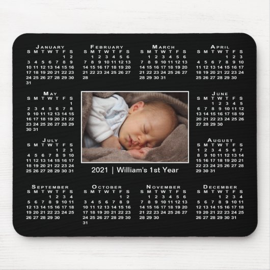 Modern 2021 Kalender Ihr Foto und Name auf Black Mousepad (Vorne)