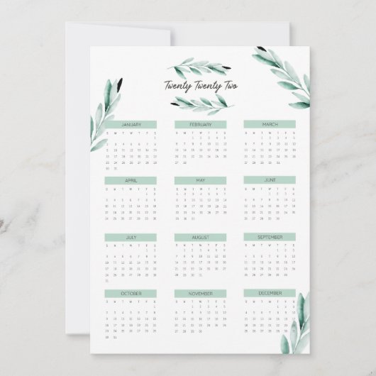 Modern 2022 Full Year Calendar Minimalistisch Card (Vorderseite)