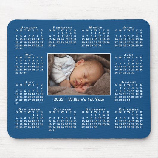 Modern 2022 Kalender Ihr Foto Name auf blau Mousepad (Vorne)