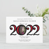 Modern 2022 School Colors Foto Red Abschluss Ankündigung (Stehend Vorderseite)